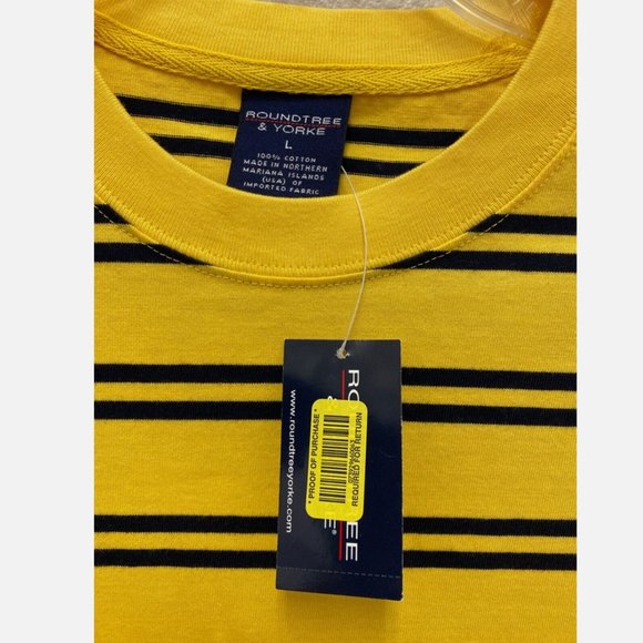 Roundtree & Yorke Mens L Yellow Striped Short Sleeve T- Shirt - New With Tags - Picture 3 of 5